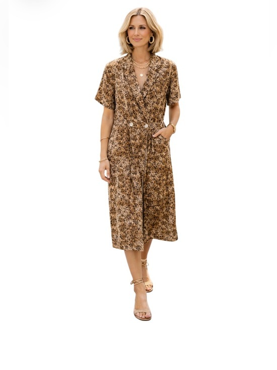 Robbie Bee 100% Silk Collared Dress Faux Wrap Leopard Cheetah Print Size 10